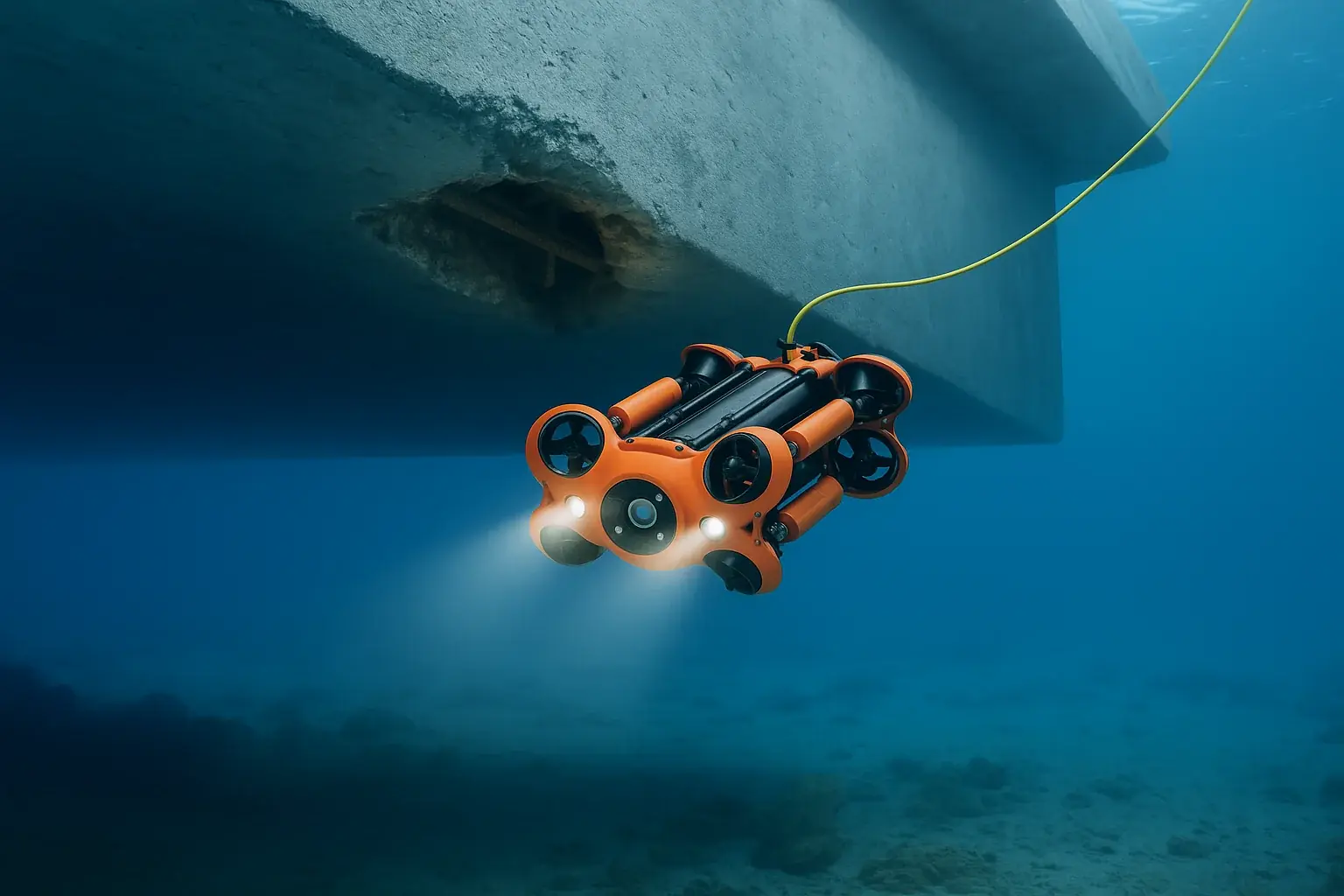 Underwater dam or seawall inspection showing structural condition